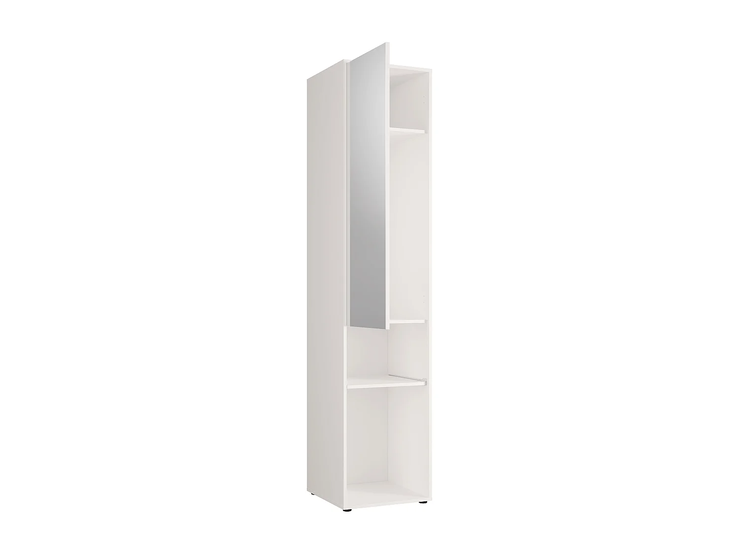 Lit escamotable vertical 160 x 200 cm - 1 colonne de rangement - Avec miroir et LEDs - Blanc et naturel + Matelas - RAPILI