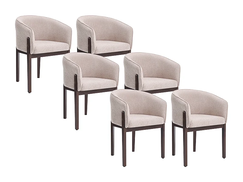 Lot de 6 chaises en tissu texturé et bois d'hévéa naturel foncé - Beige - LYLABA