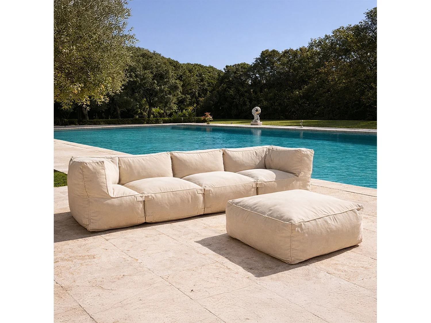 Salon de jardin modulable 5 places beige en tissu déperlant PRAIANO