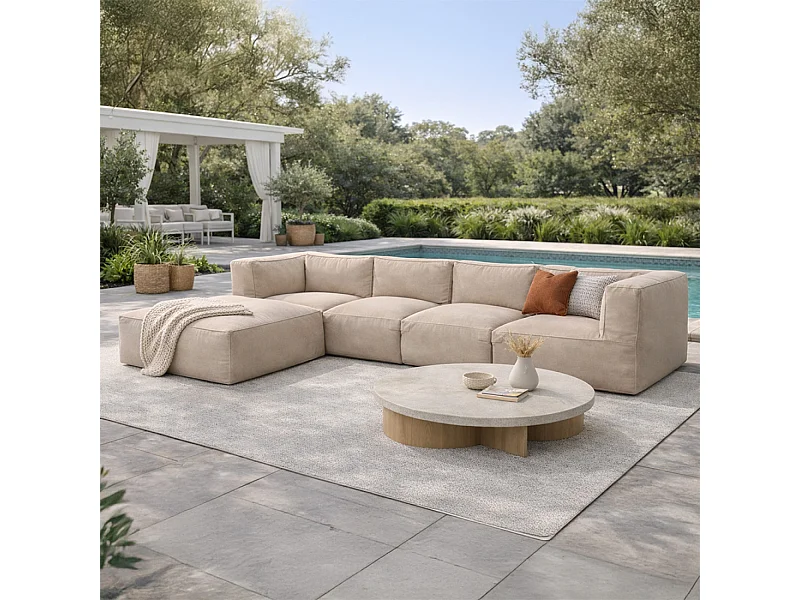 Salon de jardin modulable 5 places beige en tissu déperlant PRAIANO