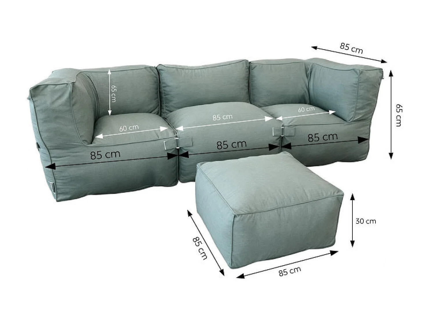 Salon de jardin modulable 4 places vert en tissu déperlant PRAIANO