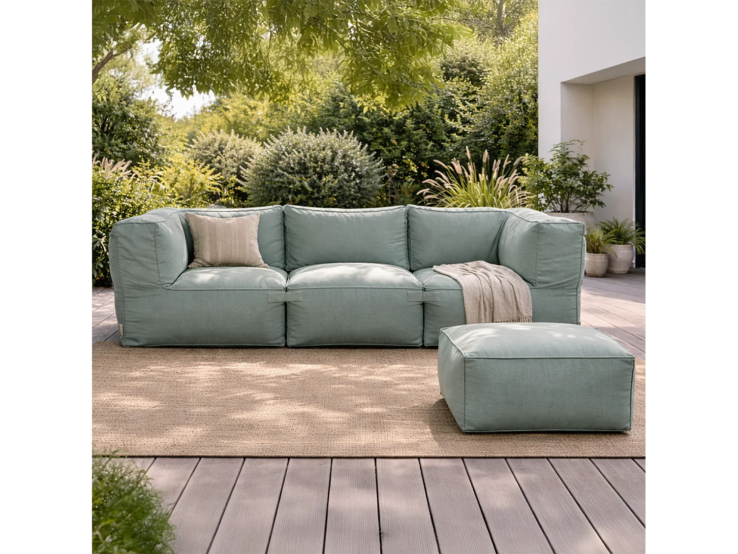 Salon de jardin modulable 4 places vert en tissu déperlant PRAIANO