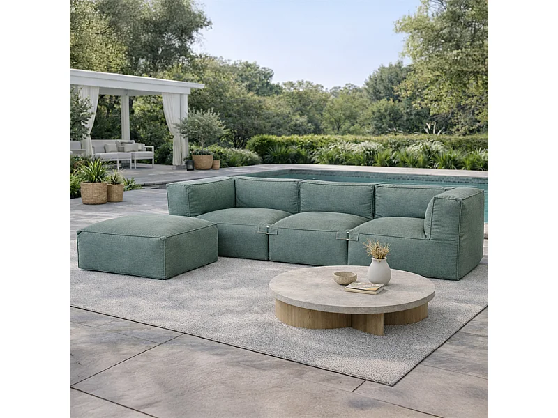 Salon de jardin modulable 4 places vert en tissu déperlant PRAIANO