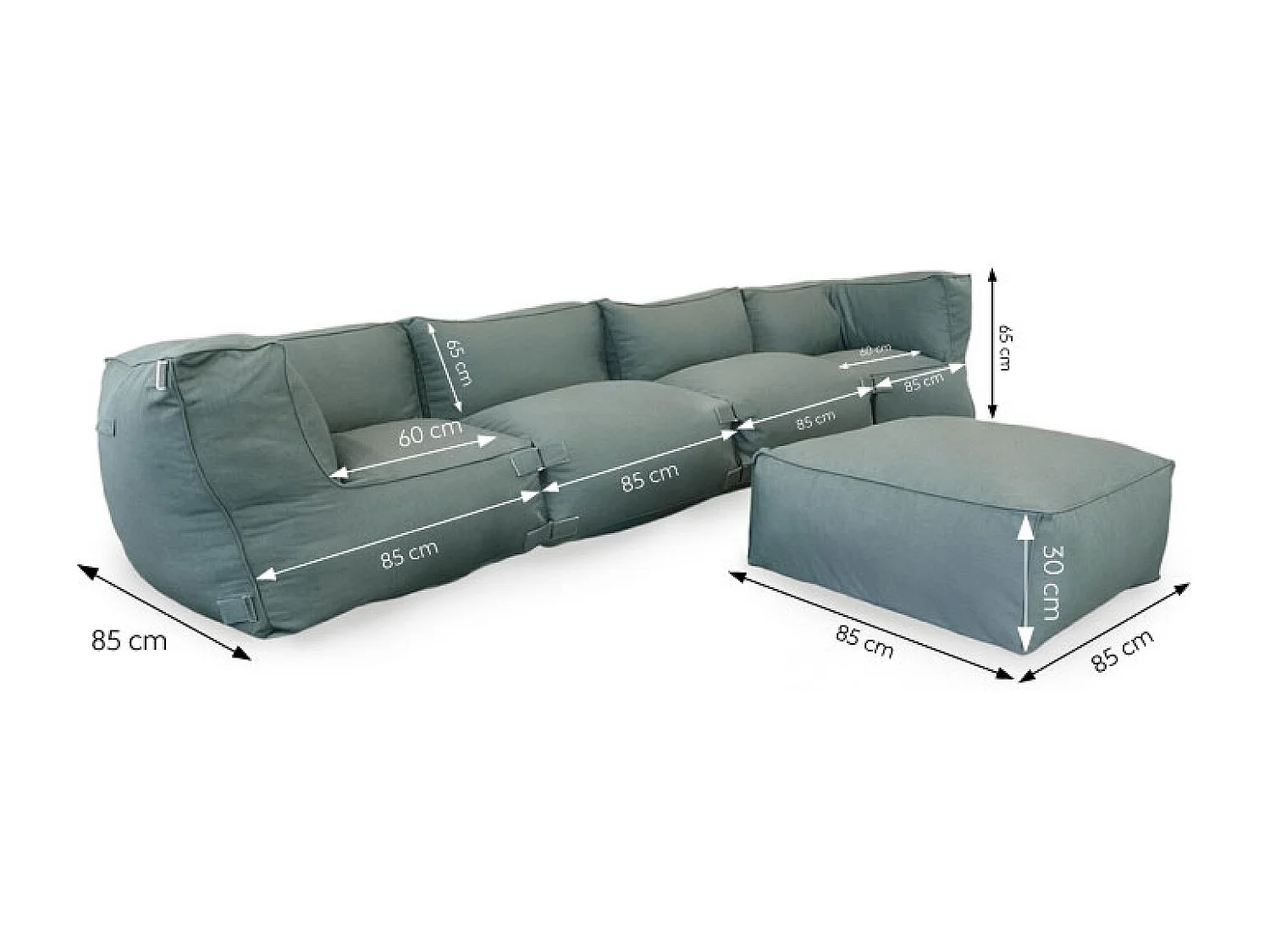 Salon de jardin modulable 5 places vert en tissu déperlant PRAIANO