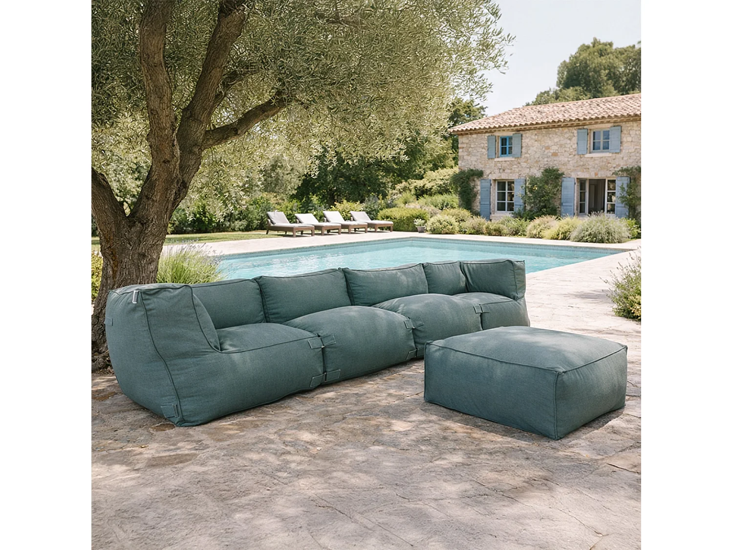 Salon de jardin modulable 5 places vert en tissu déperlant PRAIANO