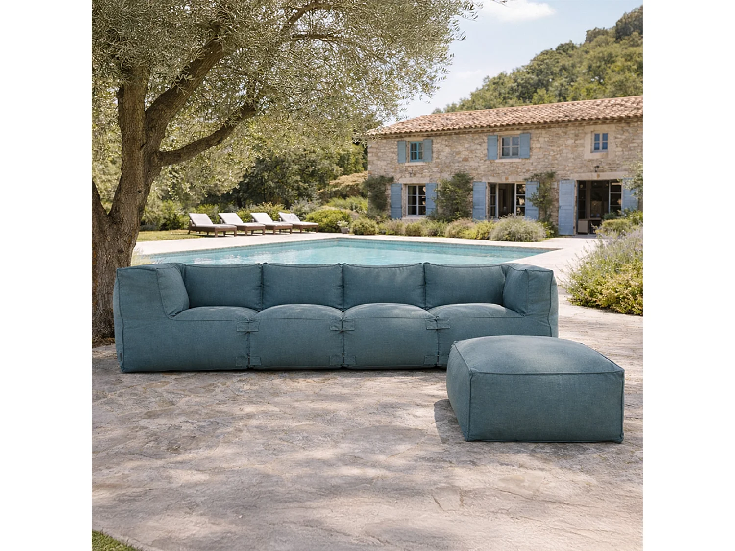 Salon de jardin modulable 5 places vert en tissu déperlant PRAIANO