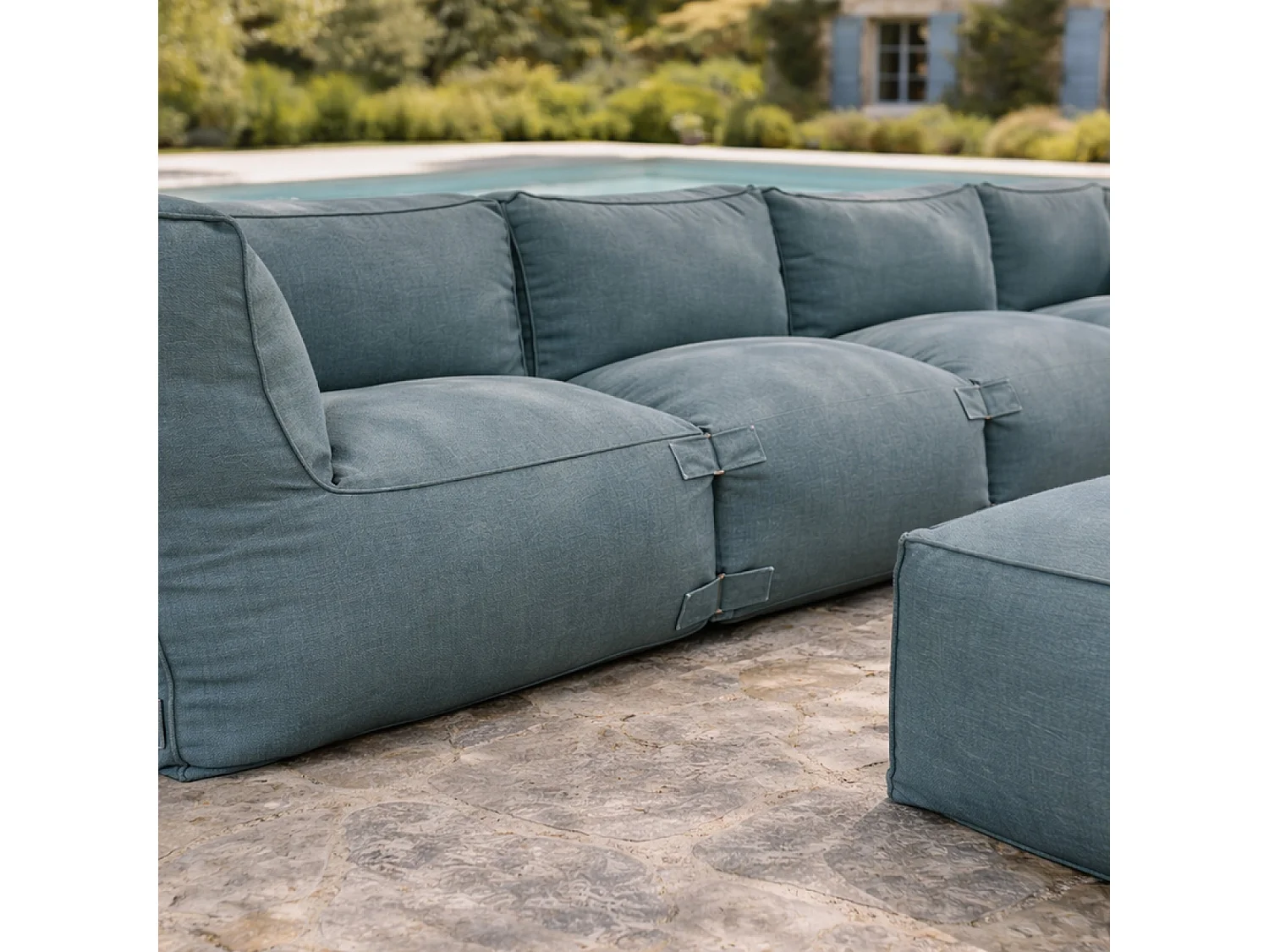 Salon de jardin modulable 5 places vert en tissu déperlant PRAIANO