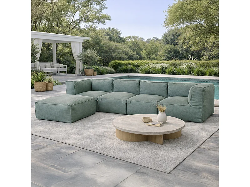 Salon de jardin modulable 5 places vert en tissu déperlant PRAIANO