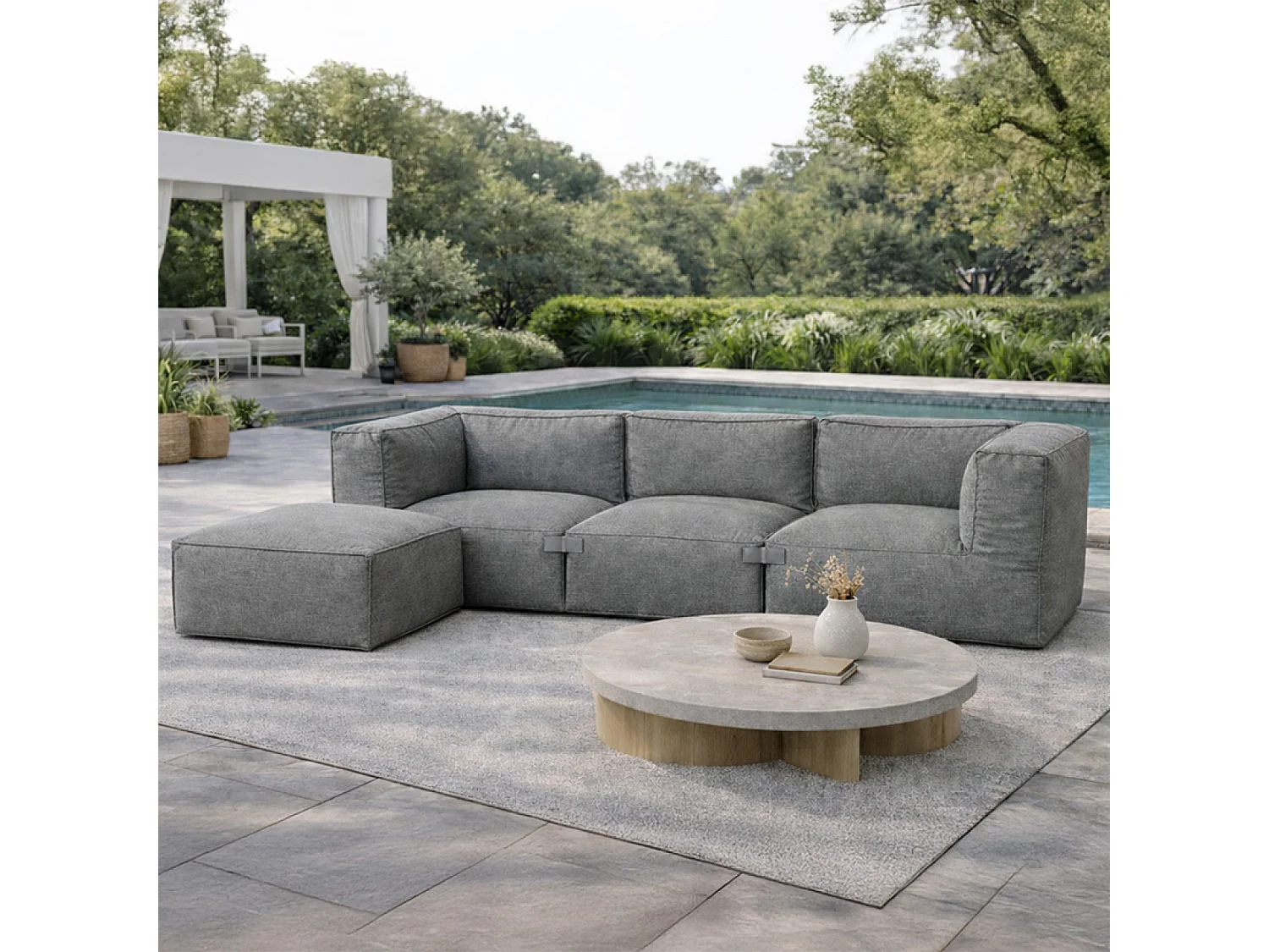 Salon de jardin modulable 4 places gris en tissu déperlant PRAIANO