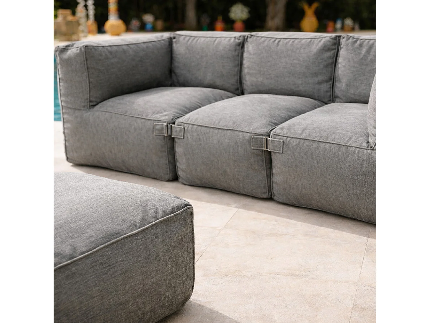 Salon de jardin modulable 4 places gris en tissu déperlant PRAIANO