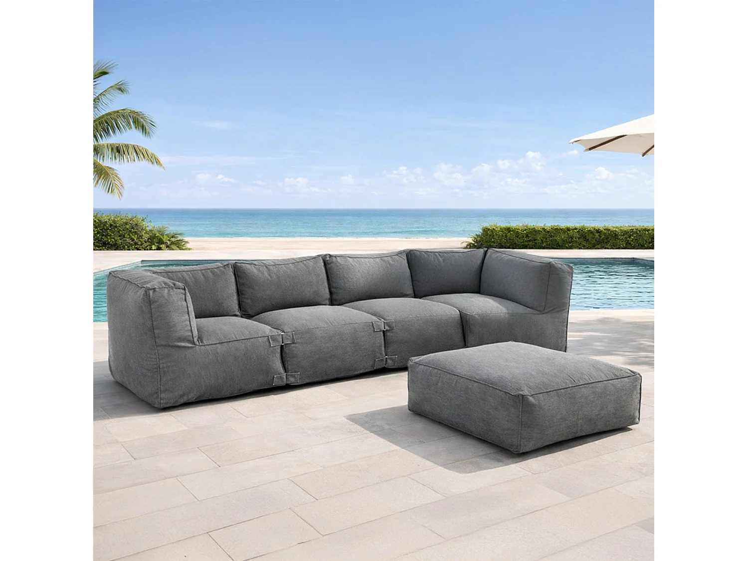 Salon de jardin modulable 5 places gris en tissu déperlant PRAIANO