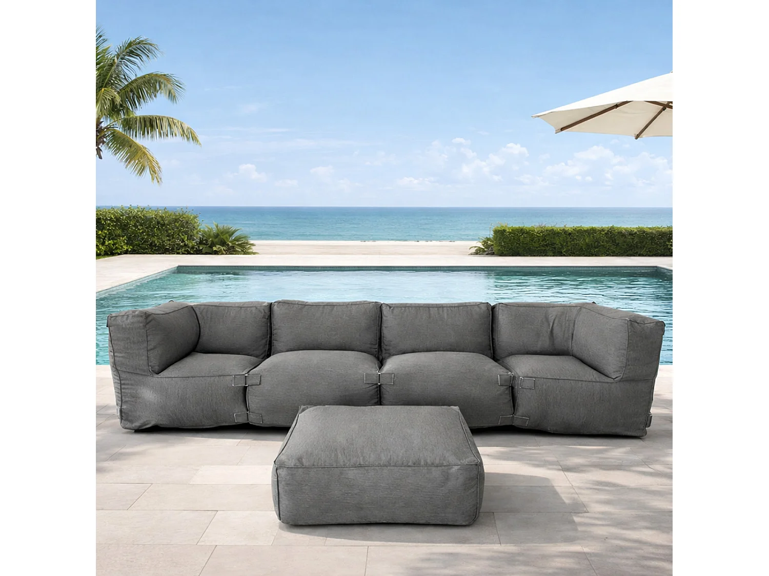 Salon de jardin modulable 5 places gris en tissu déperlant PRAIANO