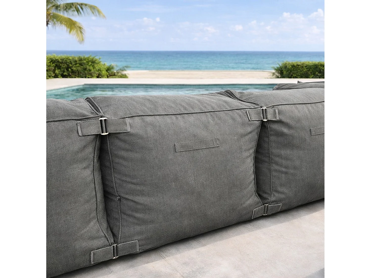 Salon de jardin modulable 5 places gris en tissu déperlant PRAIANO