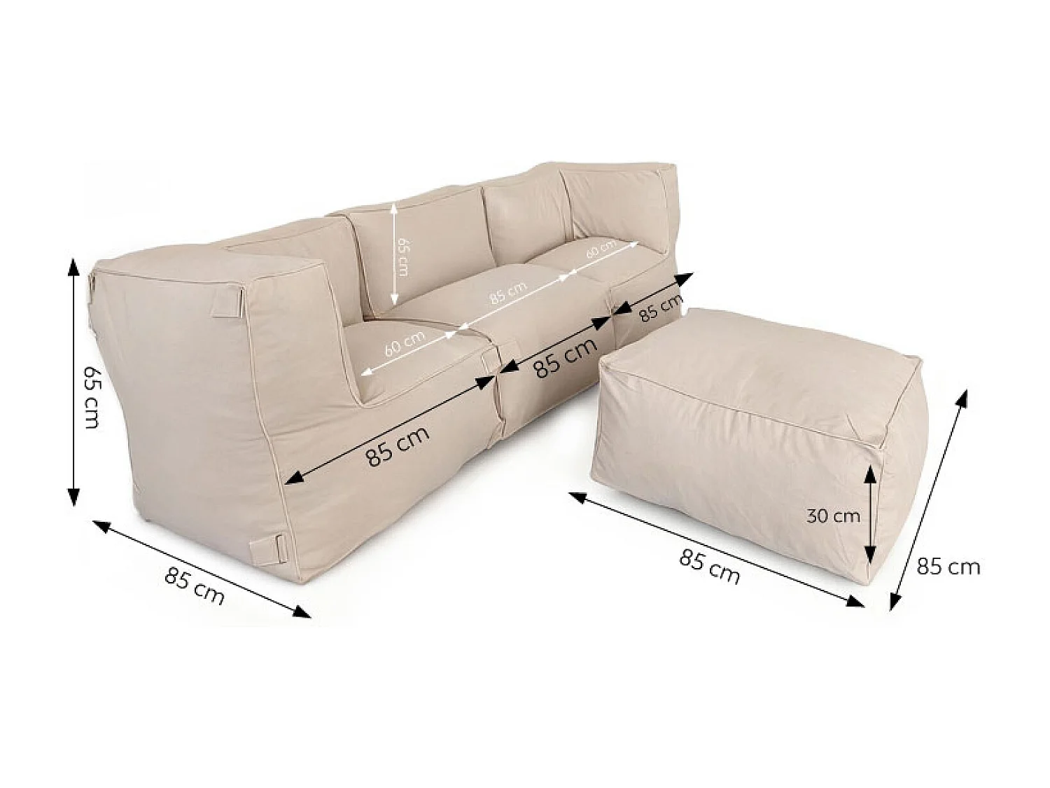 Salon de jardin modulable 4 places beige en tissu déperlant PRAIANO