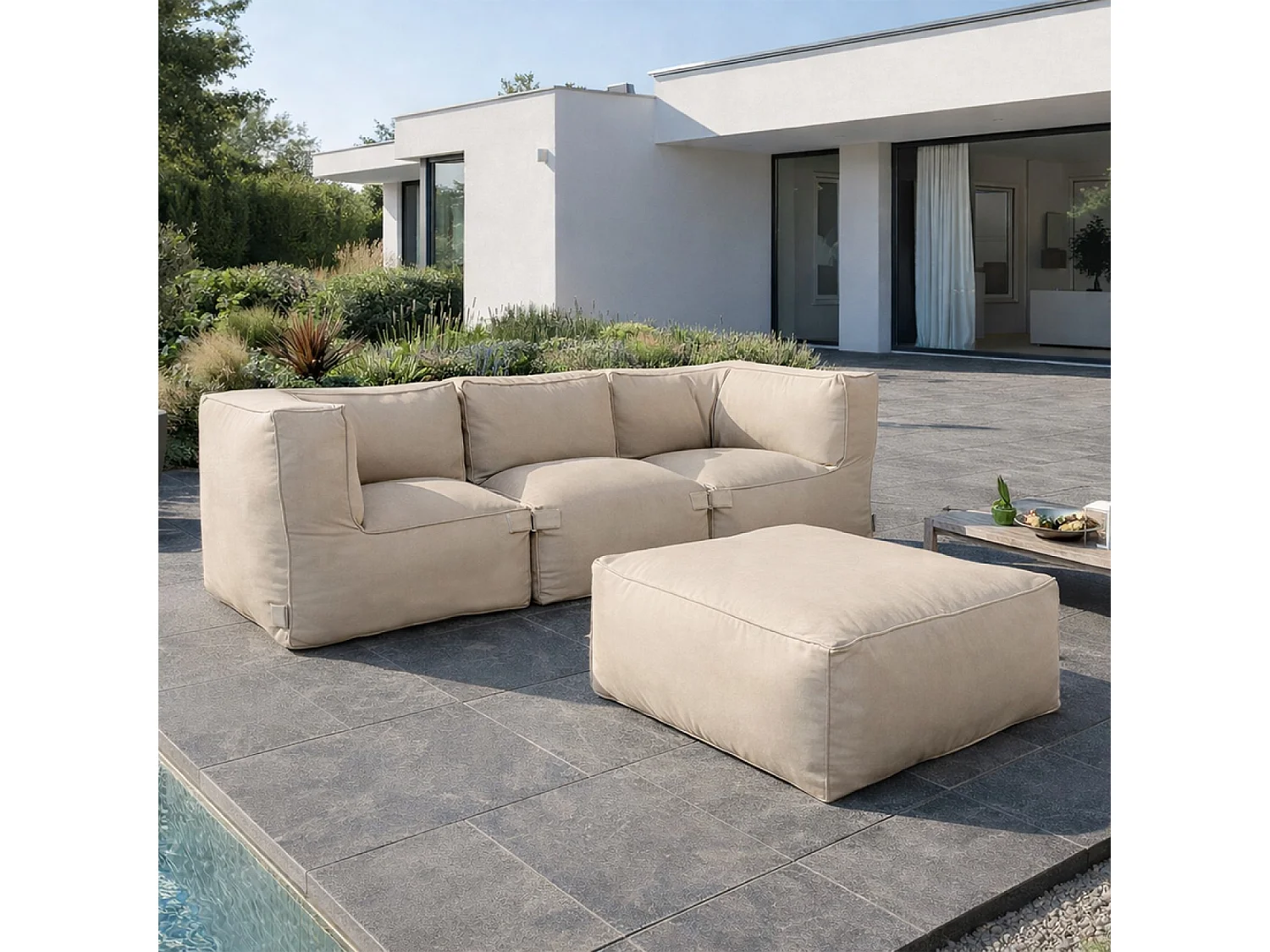Salon de jardin modulable 4 places beige en tissu déperlant PRAIANO