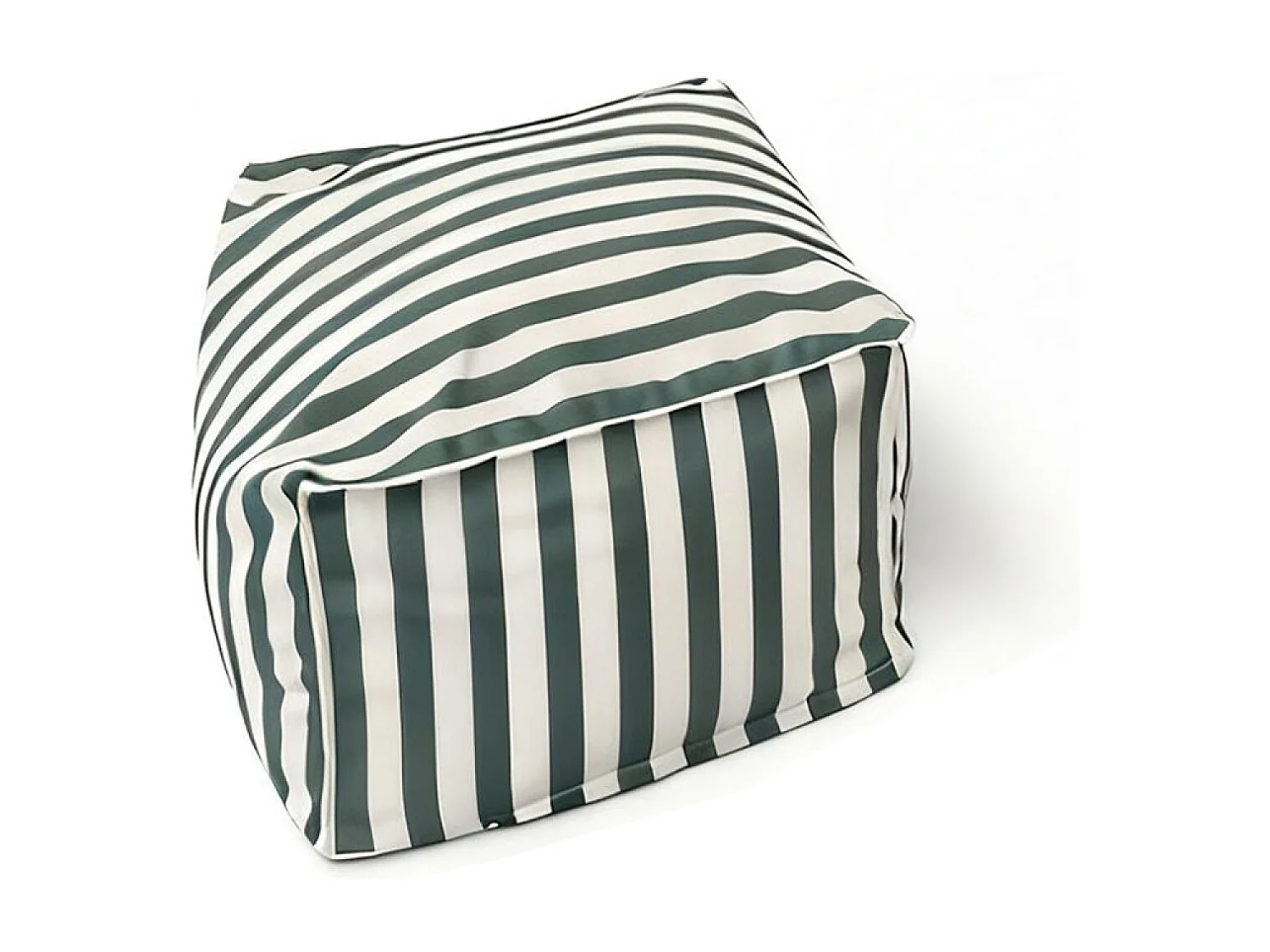 Pouf exterieur rayé vert déperlant 55x65x35 cm POSITANO