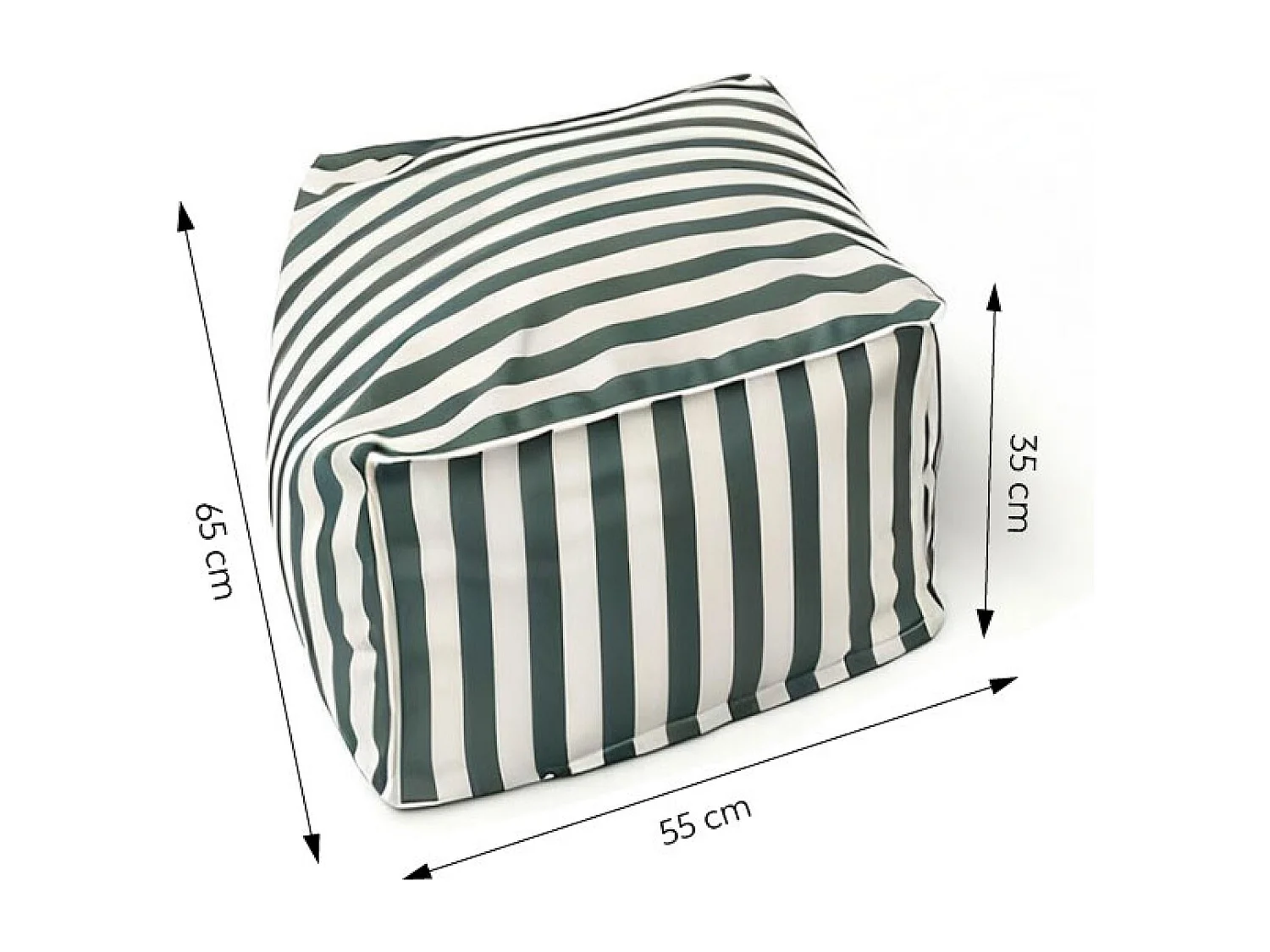 Pouf exterieur rayé vert déperlant 55x65x35 cm POSITANO