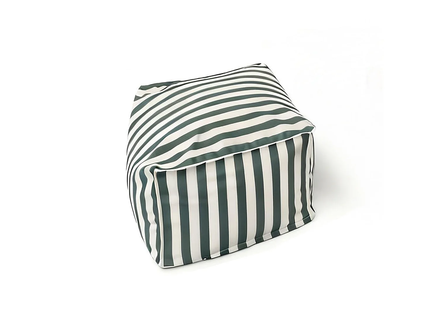 Pouf exterieur rayé vert déperlant 55x65x35 cm POSITANO