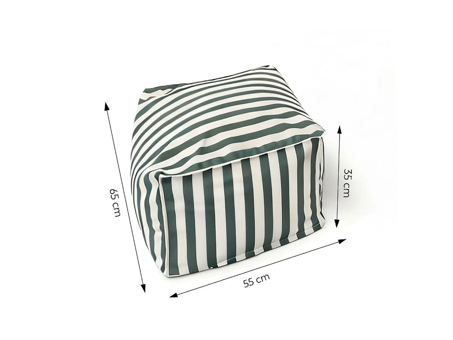 Pouf exterieur rayé vert déperlant 55x65x35 cm POSITANO
