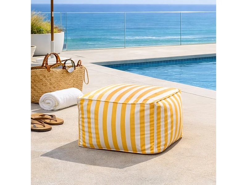 Pouf exterieur rayé jaune déperlant 55x65x35 cm POSITANO