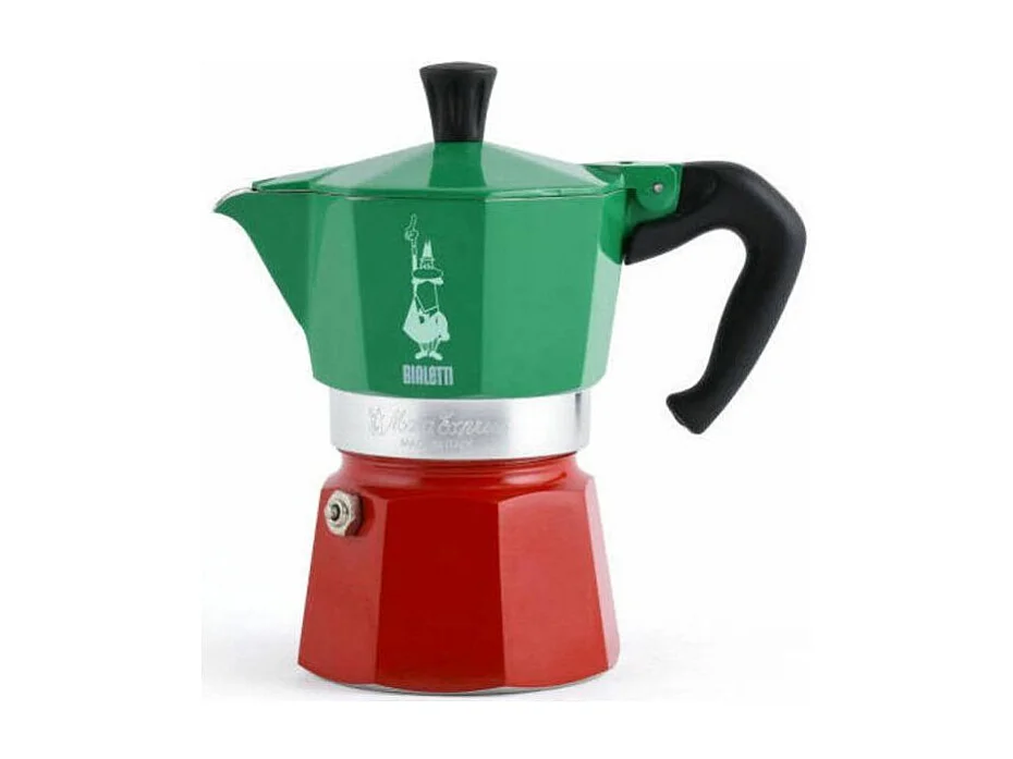 Bialetti La Mokina Italia - Mini Italiaanse espresso koffiezetapparaat 40 ml tricolor, aluminium, 1 kopje, geschikt voor alle warmtebronnen behalve inductie