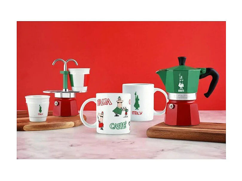 Bialetti La Mokina Italia - Mini Italiaanse espresso koffiezetapparaat 40 ml tricolor, aluminium, 1 kopje, geschikt voor alle warmtebronnen behalve inductie