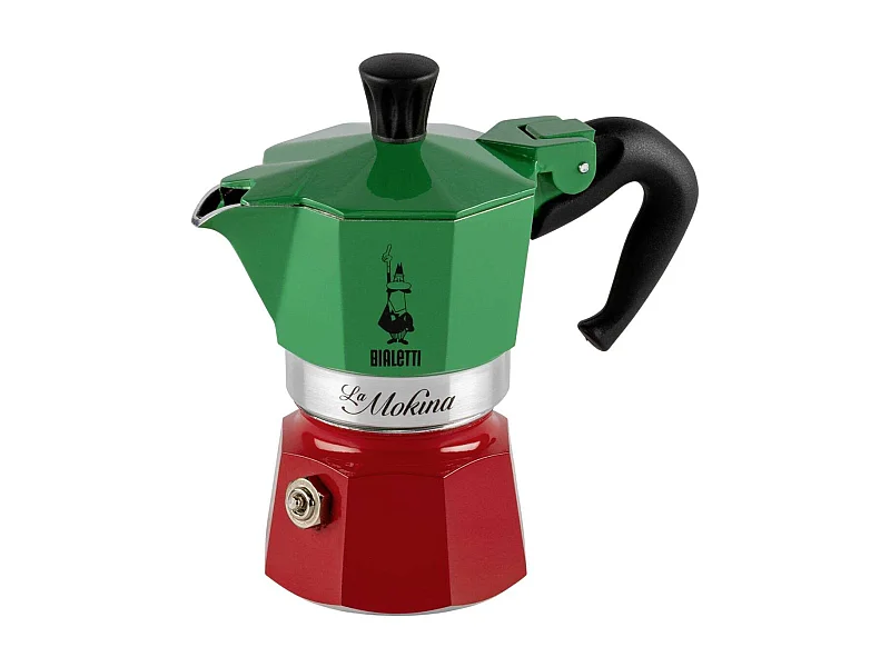 Bialetti La Mokina Italia - Mini Italiaanse espresso koffiezetapparaat 40 ml tricolor, aluminium, 1 kopje, geschikt voor alle warmtebronnen behalve inductie