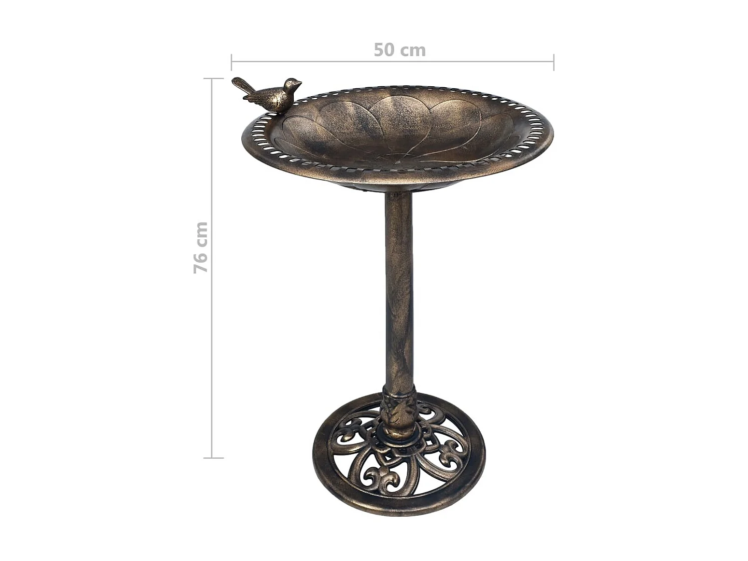 Vasca rotonda per uccelli da giardino in plastica bronzo, resistente alle intemperie, piedistallo stabile, 50x76 cm
