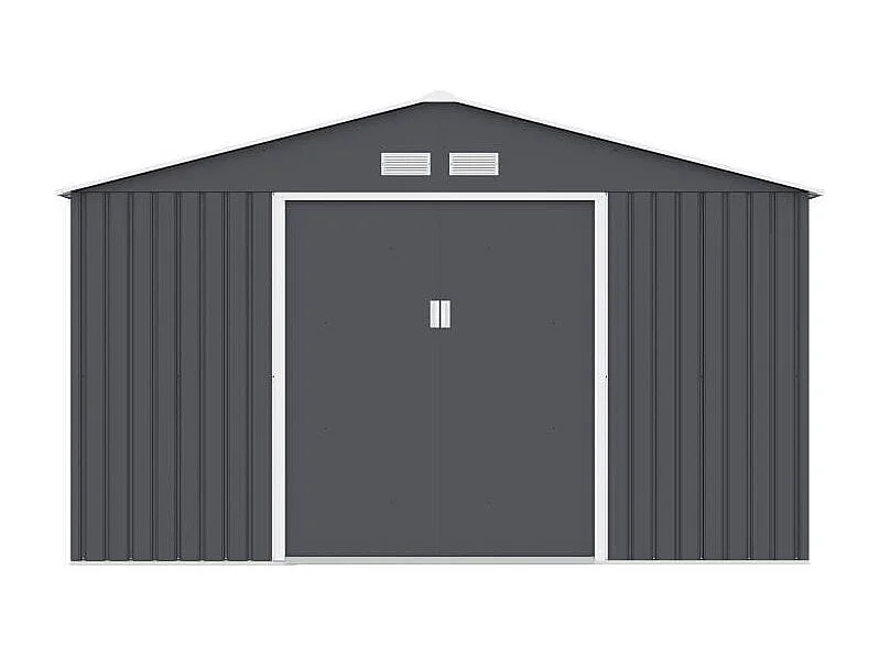 Abri de jardin en metal 10,78 m2 - Kit dancrage inclus - Gris anthracite