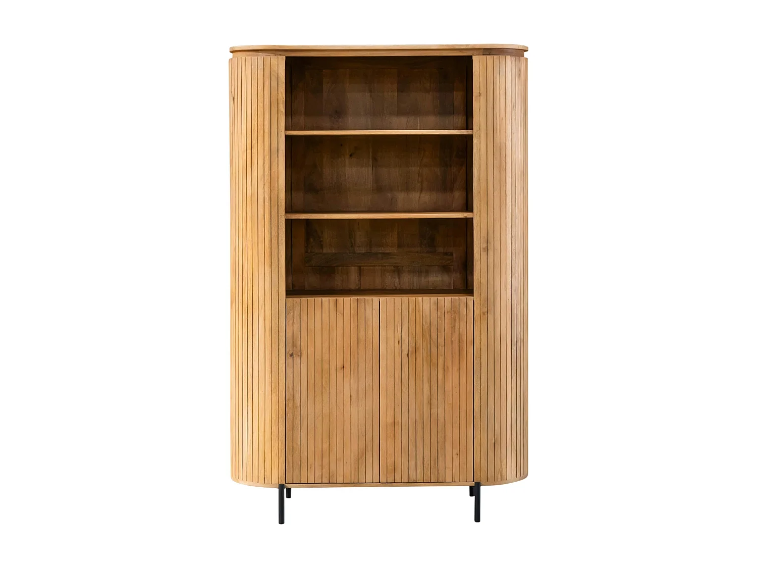 Bibliothèque haute bois rainuré avec rangement CALERO