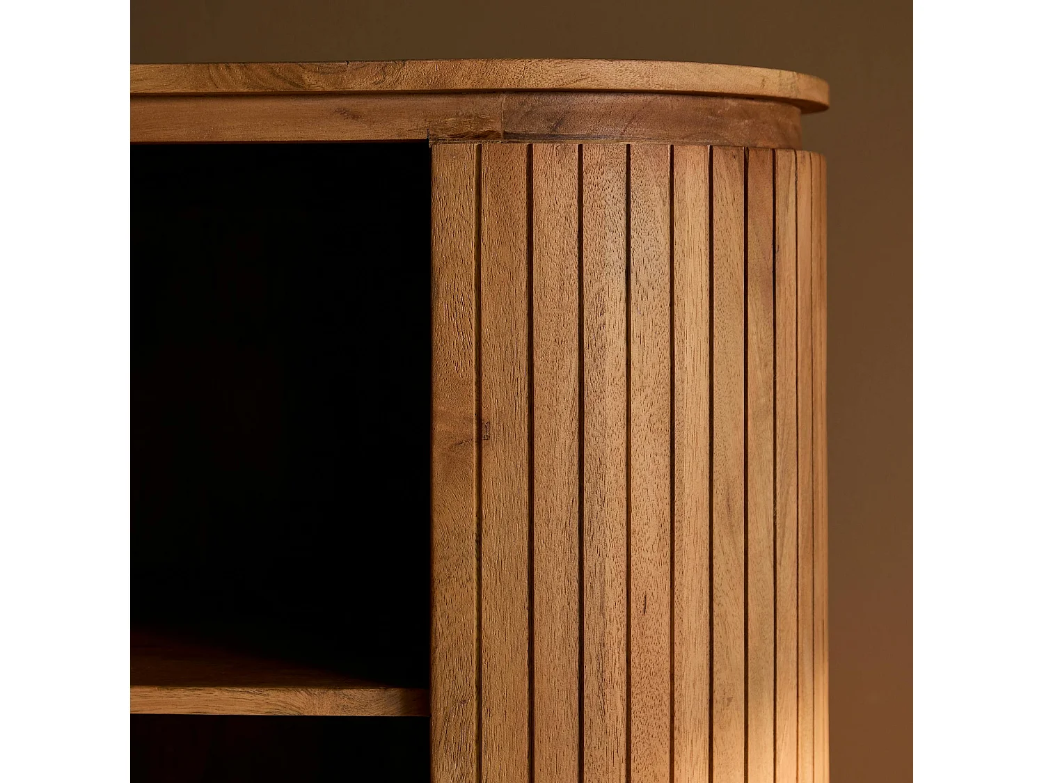 Bibliothèque haute bois rainuré avec rangement CALERO