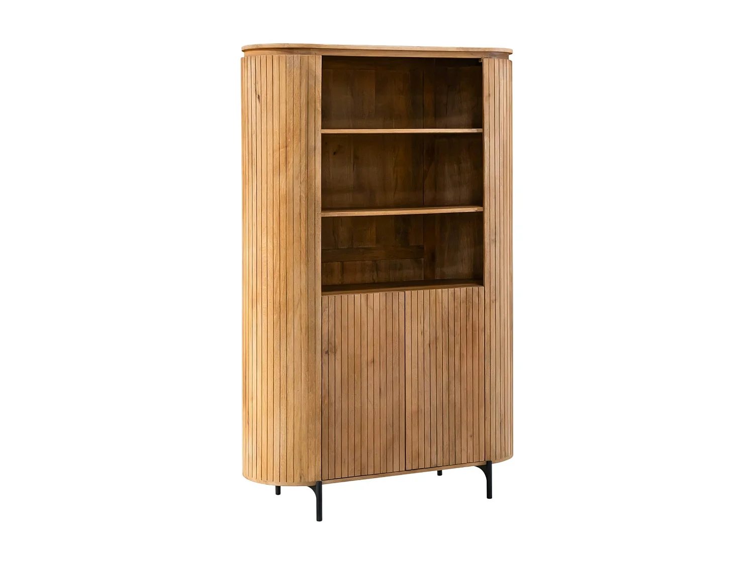Bibliothèque haute bois rainuré avec rangement CALERO