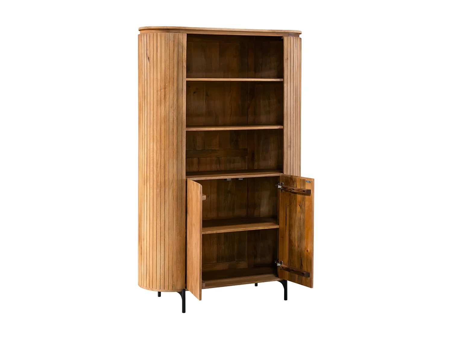 Bibliothèque haute bois rainuré avec rangement CALERO