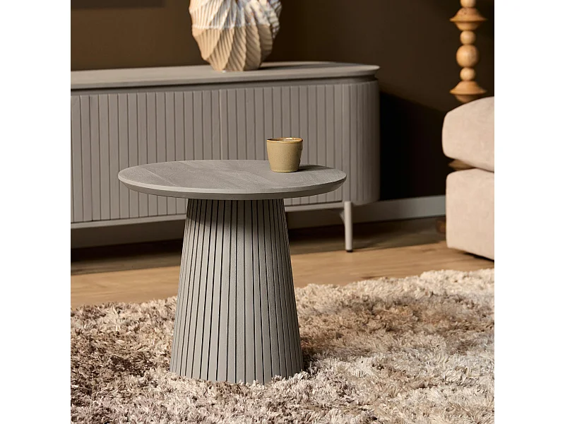 Petite table ronde bois gris à pied rainuré CALERO