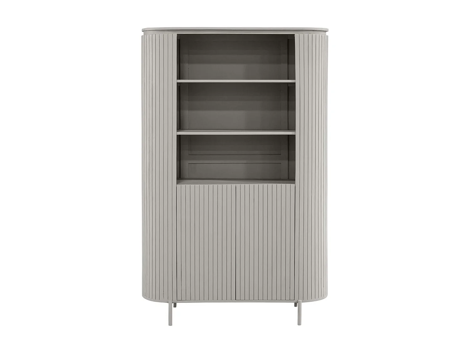 Bibliothèque haute bois gris rainuré avec rangement CALERO