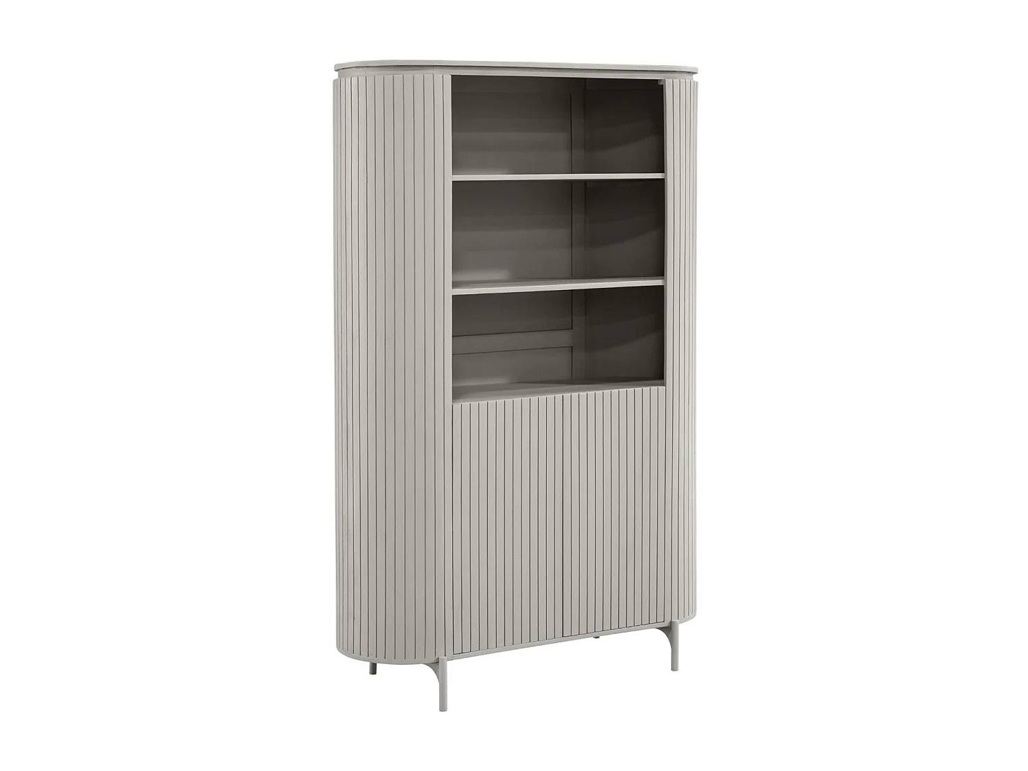Bibliothèque haute bois gris rainuré avec rangement CALERO