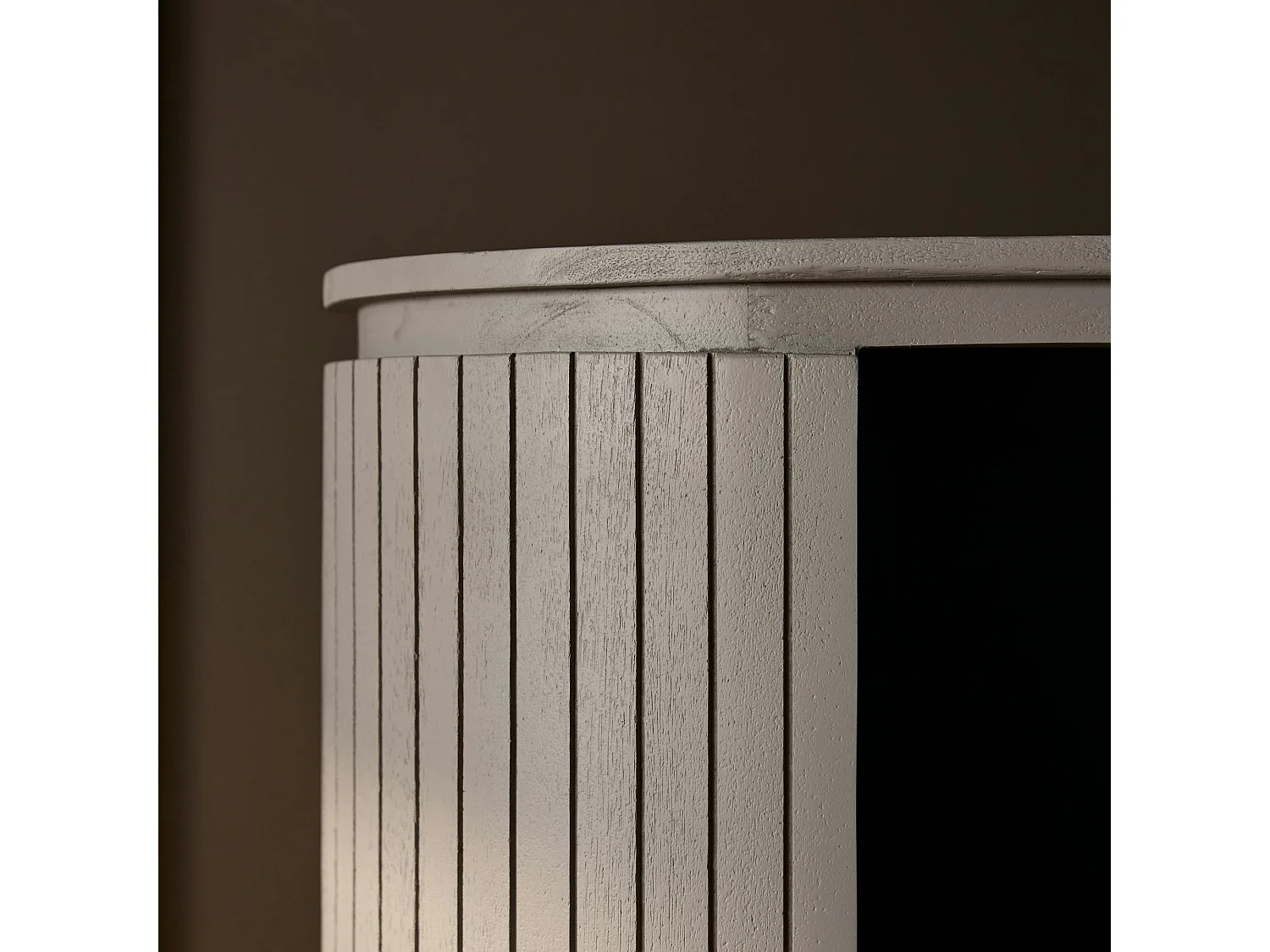 Bibliothèque haute bois gris rainuré avec rangement CALERO