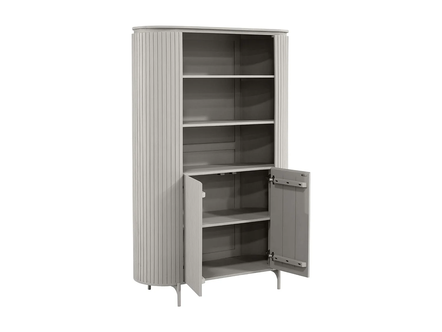 Bibliothèque haute bois gris rainuré avec rangement CALERO