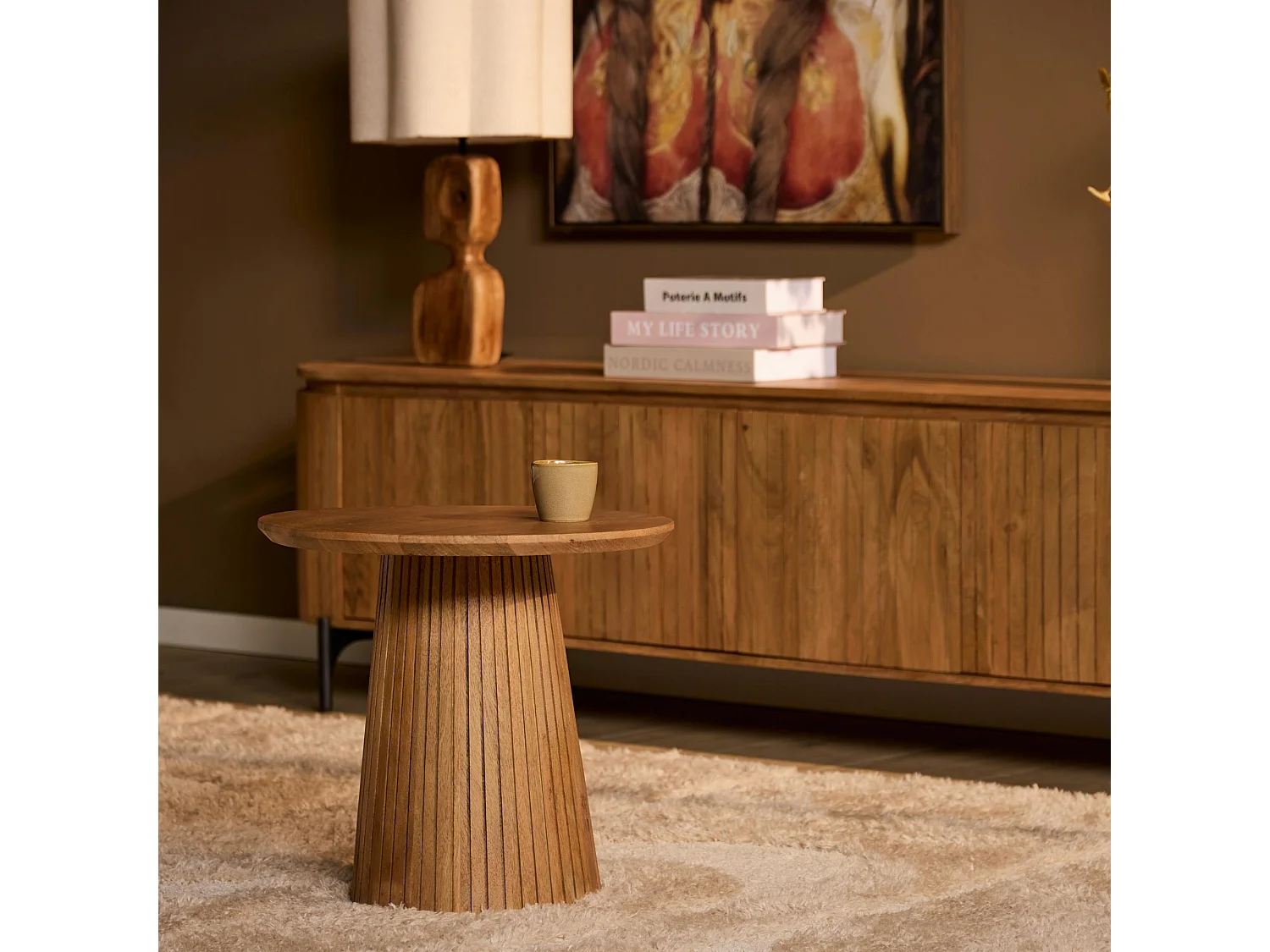 Petite table ronde bois à pied rainuré CALERO