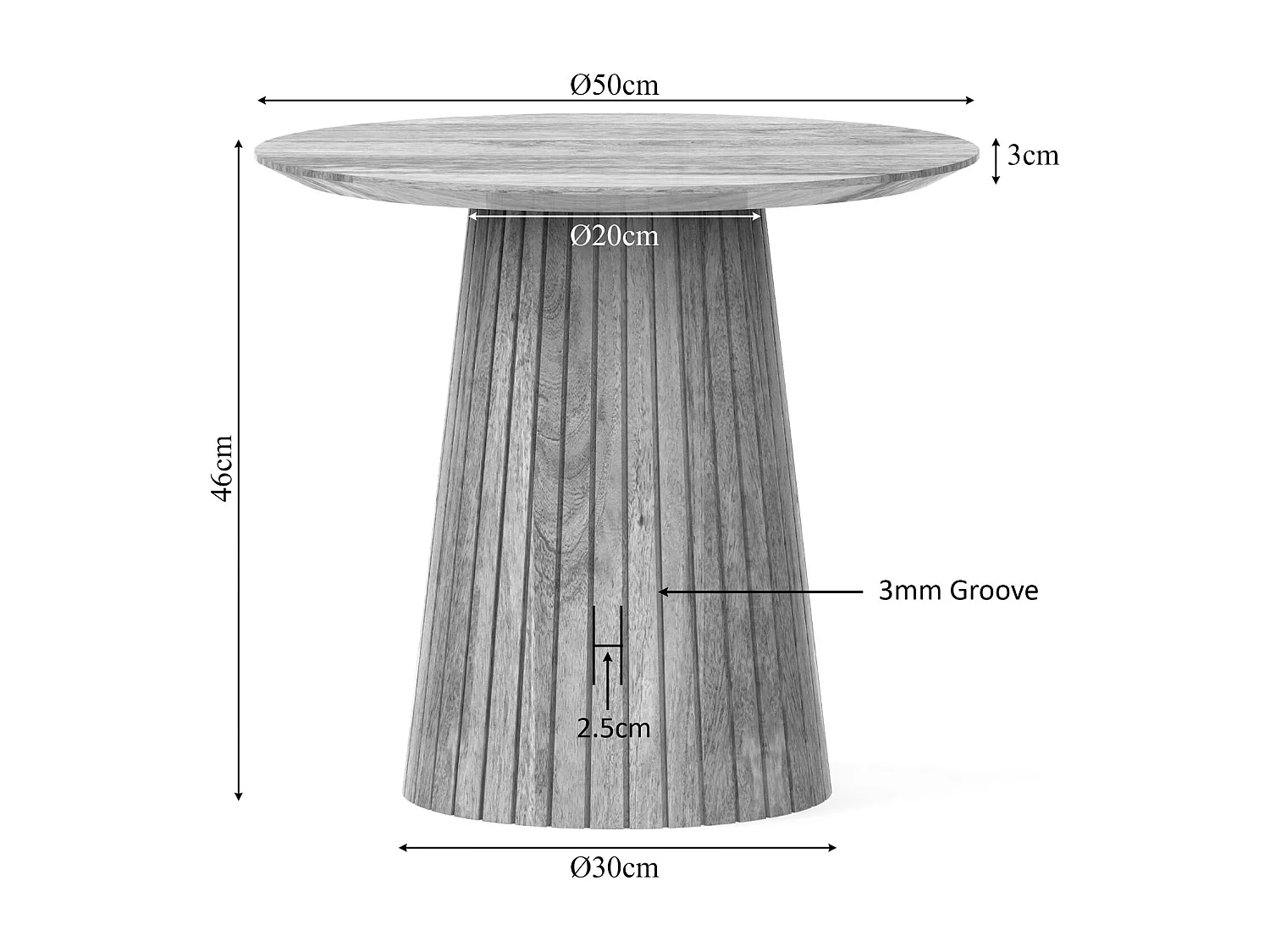 Petite table ronde bois à pied rainuré CALERO