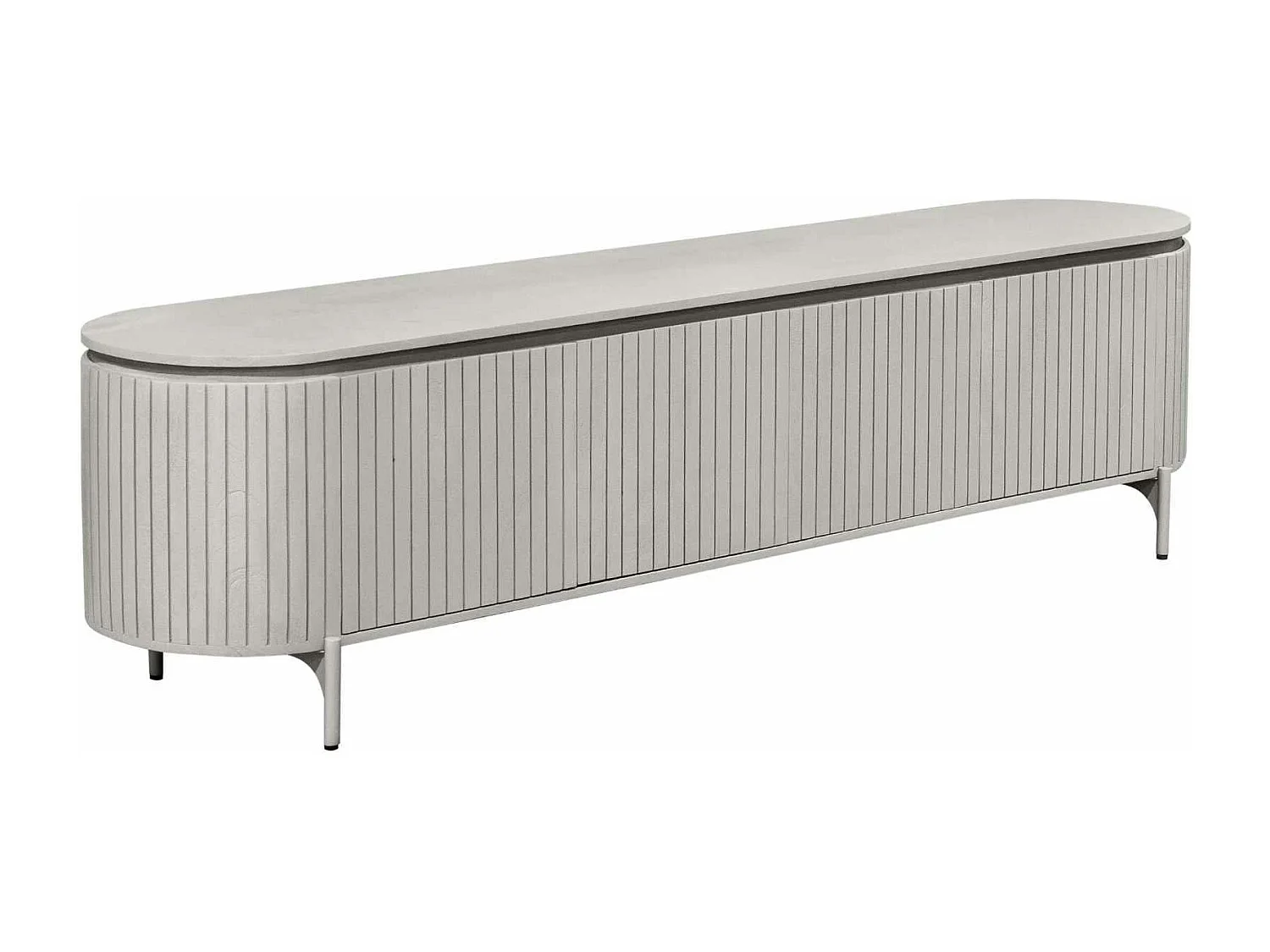 Meuble TV bois gris rainuré ovale 4 portes CALERO