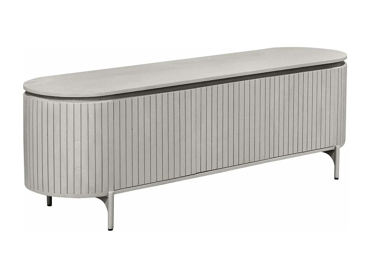 Meuble TV bois gris rainuré ovale 3 portes CALERO