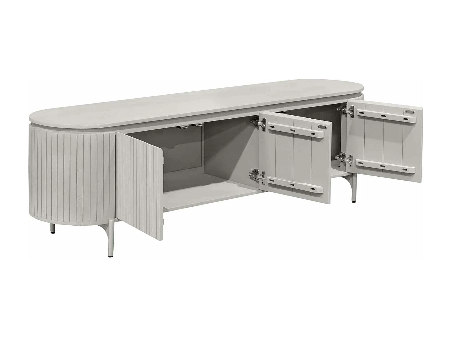 Meuble TV bois gris rainuré ovale 3 portes CALERO