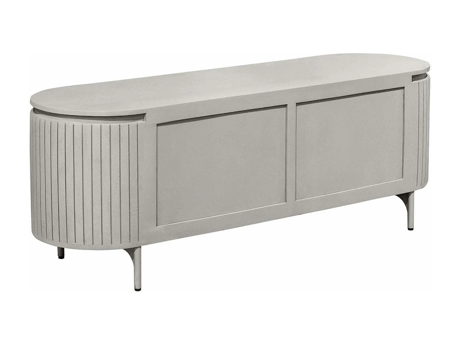 Meuble TV bois gris rainuré ovale 3 portes CALERO