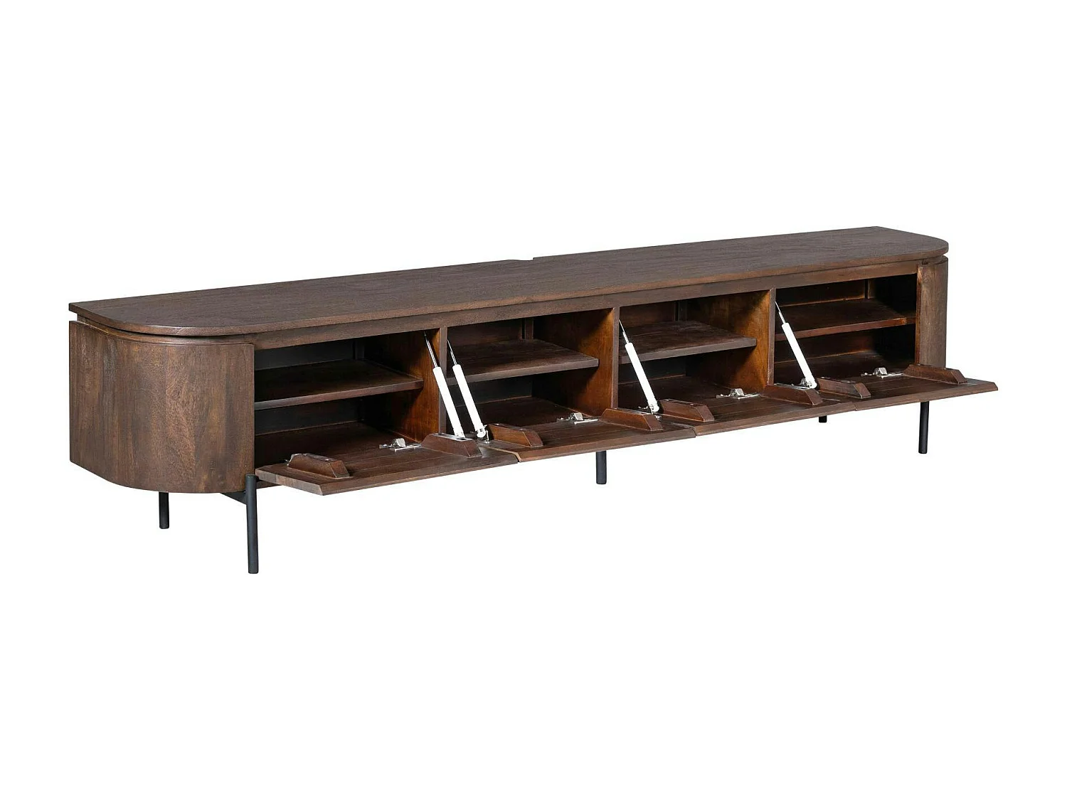 Long meuble TV suspendu bois foncé 240 cm AREZZO