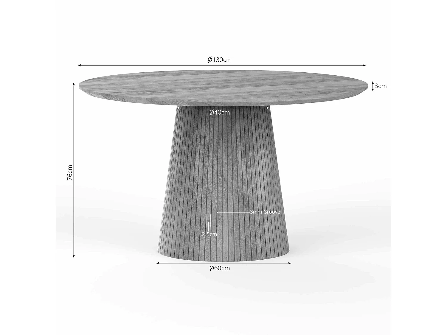 Table ronde bois gris à pied rainuré Ø130 cm CALERO