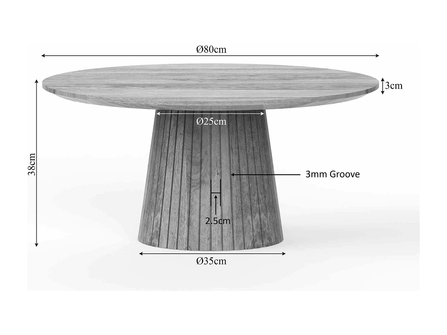 Table basse ronde bois gris à pied rainuré CALERO