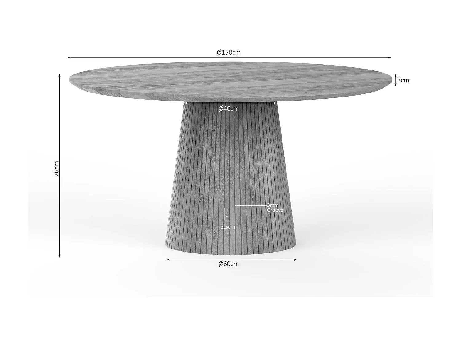 Table ronde bois à pied rainuré Ø150 cm CALERO