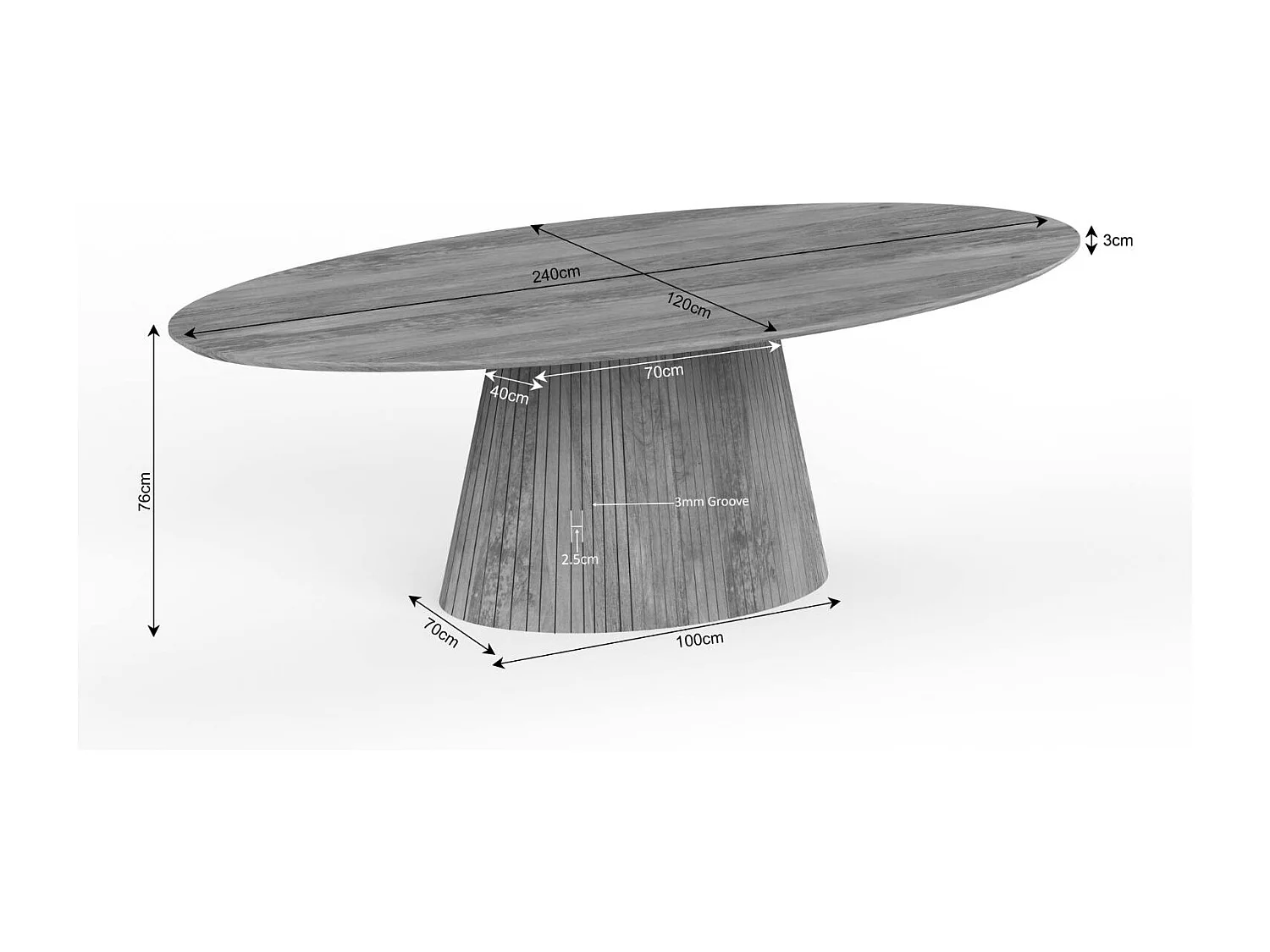 Table ovale bois à pied rainuré 240 cm CALERO
