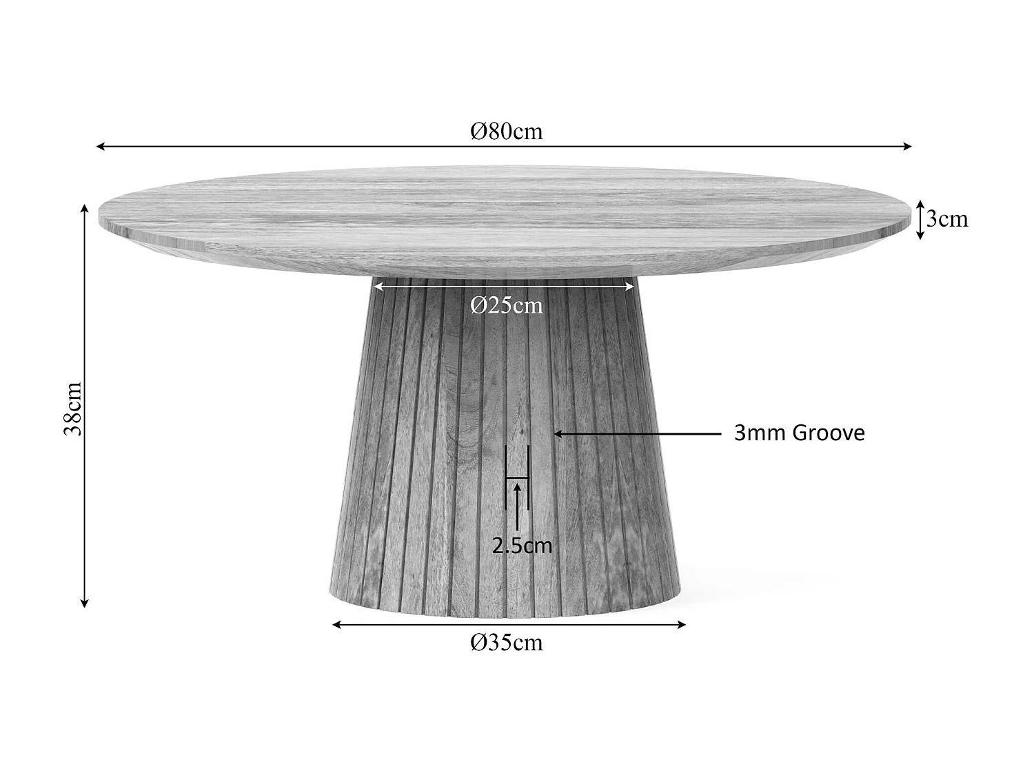Table basse ronde bois à pied rainuré CALERO